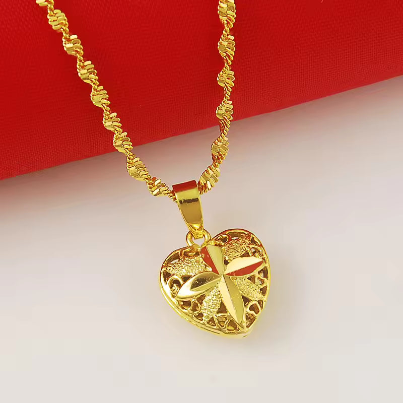 Exquisite Gold Plated Love Heart Pendant Necklace: Elegant 24k Jewelry for Women, Perfect Birthday Gift