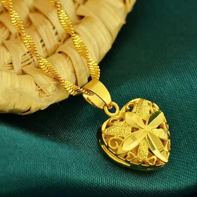 Exquisite Gold Plated Love Heart Pendant Necklace: Elegant 24k Jewelry for Women, Perfect Birthday Gift