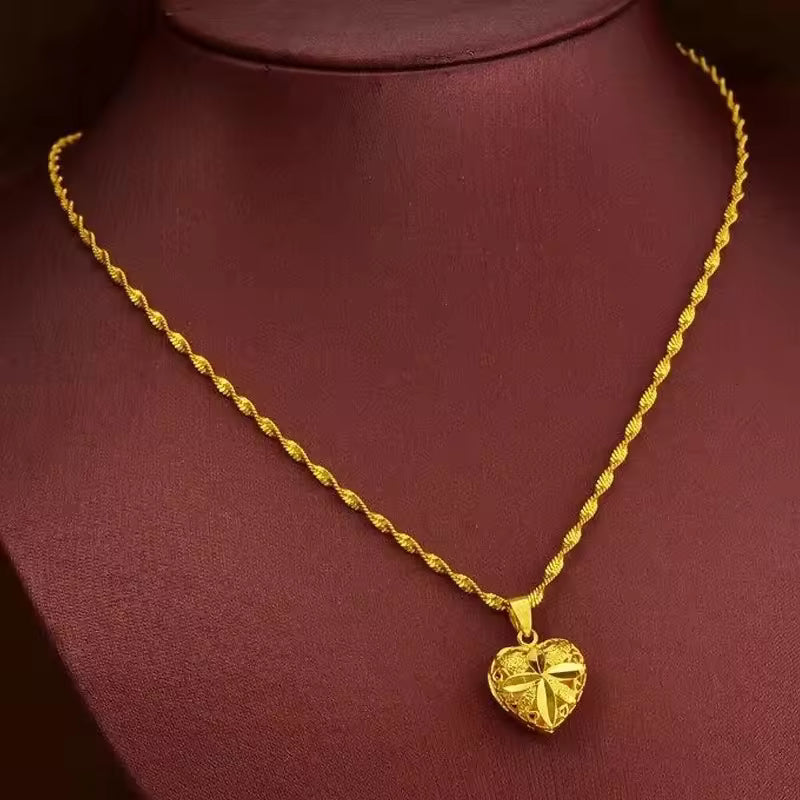Exquisite Gold Plated Love Heart Pendant Necklace: Elegant 24k Jewelry for Women, Perfect Birthday Gift