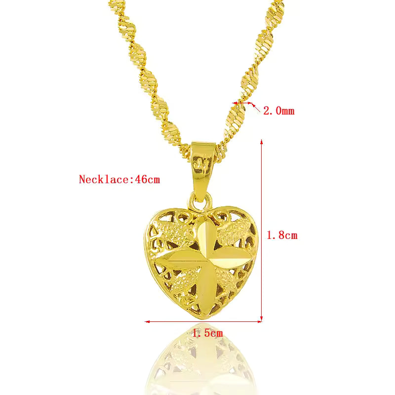 Exquisite Gold Plated Love Heart Pendant Necklace: Elegant 24k Jewelry for Women, Perfect Birthday Gift