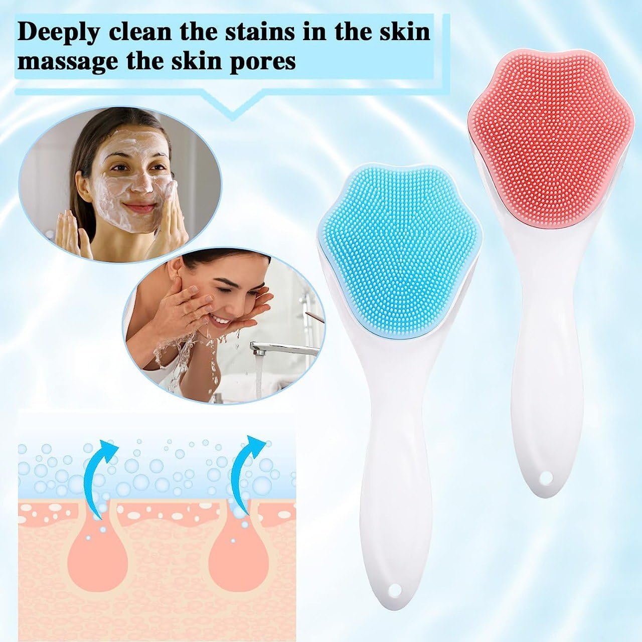 3pcs Long handle silicone cute cat claw face brush black head cleaning brush