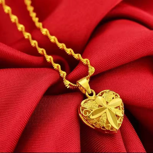 Exquisite Gold Plated Love Heart Pendant Necklace: Elegant 24k Jewelry for Women, Perfect Birthday Gift