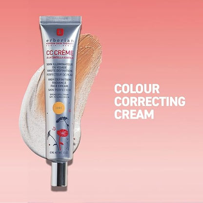 Erborian CC Cream with Centella Asiatica – Lightweight Skin Perfector Tinted Moisturiser and Brightening Face Cream - Korean Skincare Cream Fair Shade SPF 25 - CC Cream